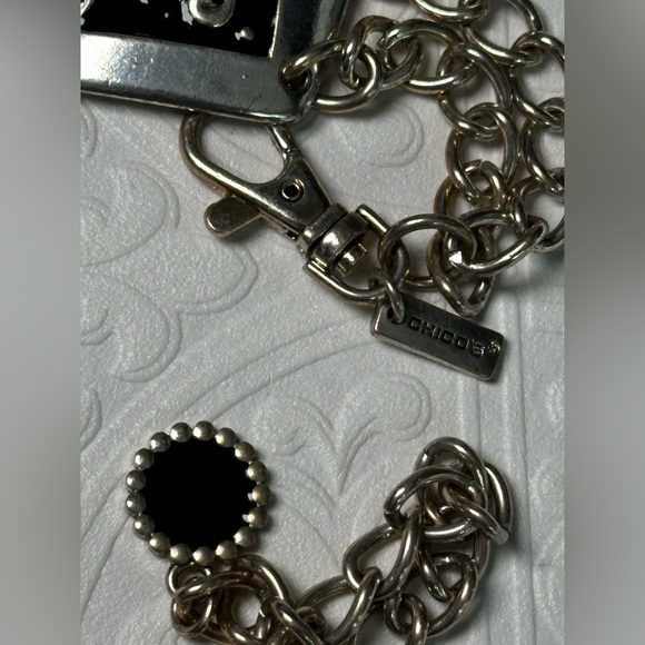 🛍️soldout Chicos Chain Link Belt 36-39 XL Adjustable Black Enamel Inlayed - Picture 11 of 14